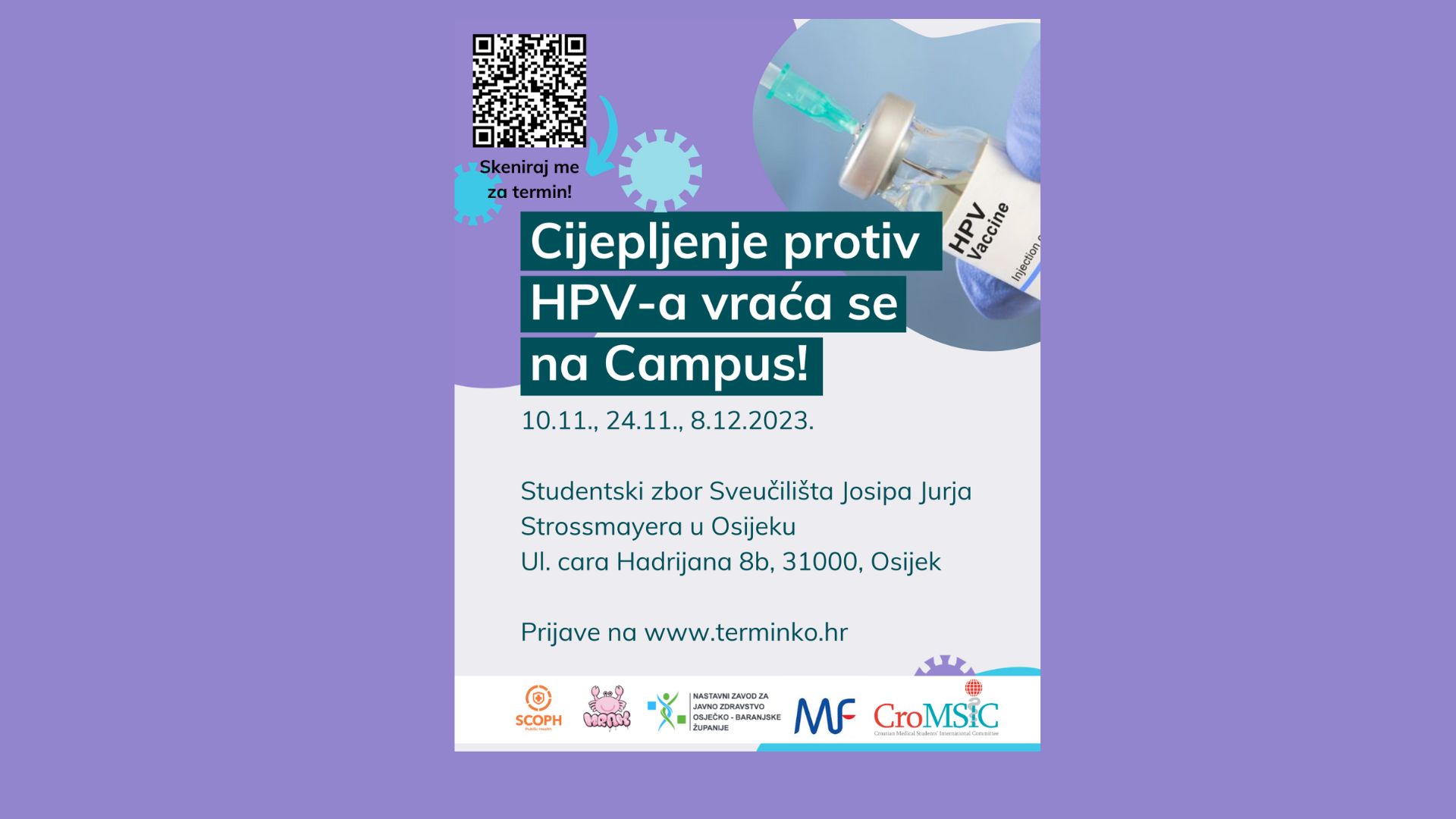 Besplatno cijepljenje protiv HPV-a vraća se na campus!