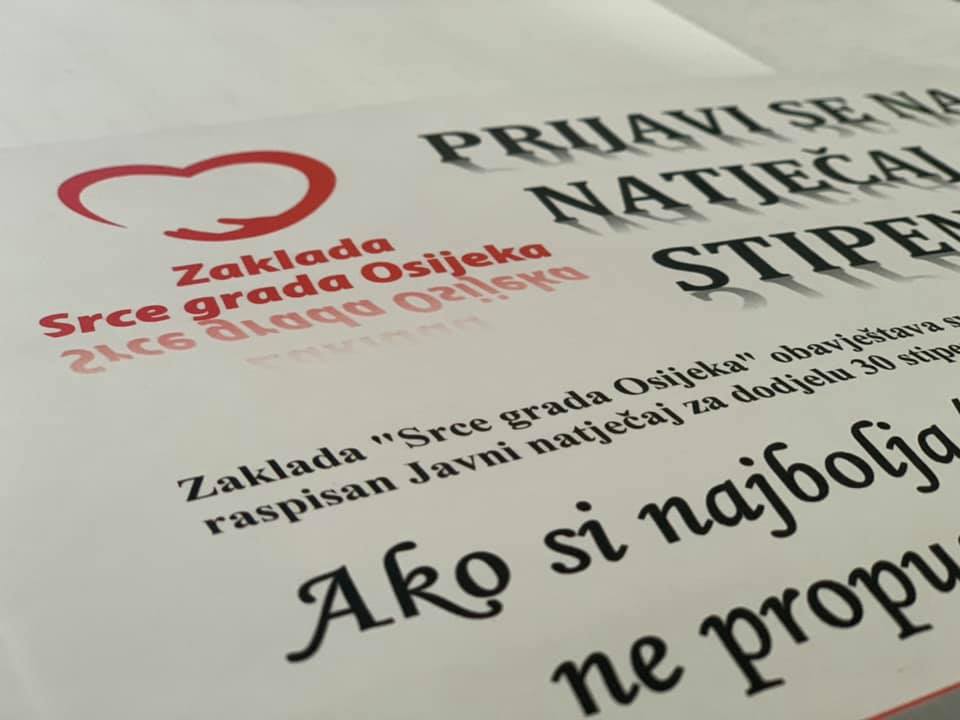 Natječaj za dodjelu stipendija Zaklade “Srce grada Osijeka”